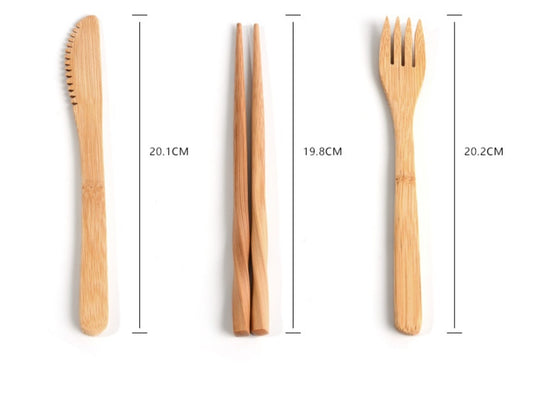 Eco Bamboo Travel Cutlery Set with Canvas Pouch and Straw Brush