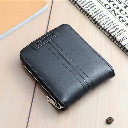 Slim PU Leather Wallet with Zipper and Multiple Card Slots