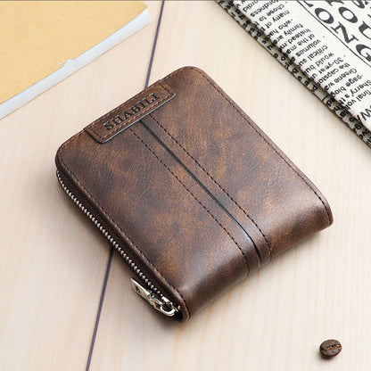 Slim PU Leather Wallet with Zipper and Multiple Card Slots
