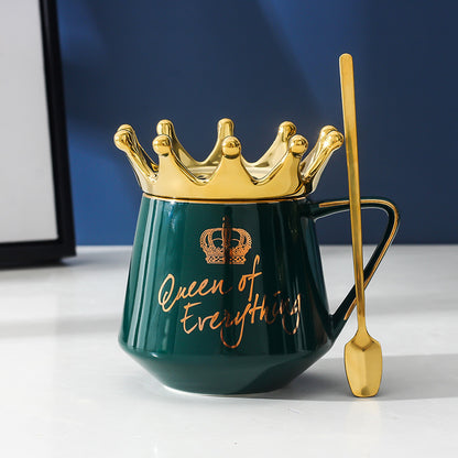 Crown Ceramic Mug with Hidden Logo and Wooden Lid