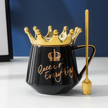 Crown Ceramic Mug with Hidden Logo and Wooden Lid