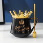 Crown Ceramic Mug with Hidden Logo and Wooden Lid