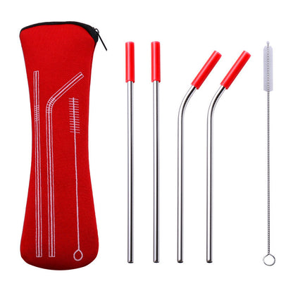 Reusable 304 Stainless Steel Straw Set with Cleaning Brush and Travel Pouch
