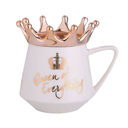 Crown Ceramic Mug with Hidden Logo and Wooden Lid