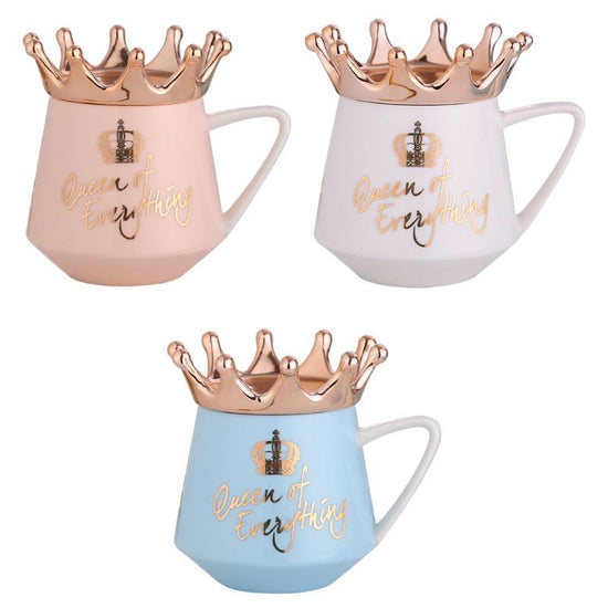 Crown Ceramic Mug with Hidden Logo and Wooden Lid