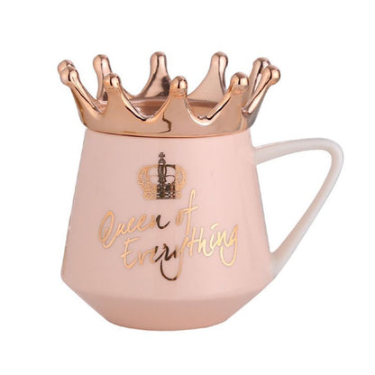 Crown Ceramic Mug with Hidden Logo and Wooden Lid