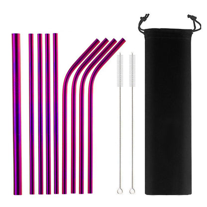 Minimalist Stainless Steel Straw Set | 9 Straws and Brushes in Pouch