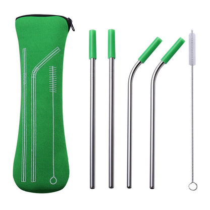 Reusable 304 Stainless Steel Straw Set with Cleaning Brush and Travel Pouch